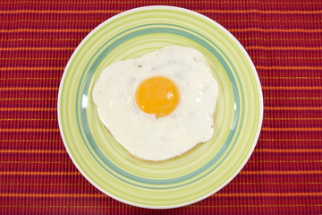 diet and nutrition concept. green plate with cooked egg