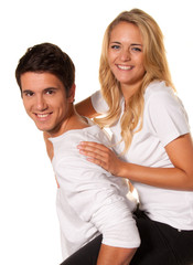 Fototapeta premium Lachendes junges Paar hat Spaß und Freude.