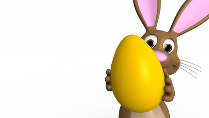 Osterhase hält Ei in die Kamera