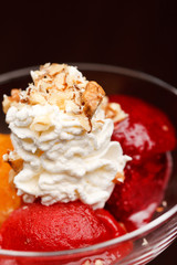 fruits sorbet with vanilla ice cream
