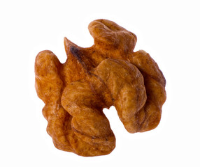 single walnut on white background