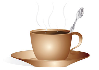 hot cup of coffee with a spoon