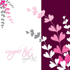 Floral greeting card with heartshaped flowers