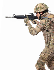 Fototapeta premium Modern soldier with rifle