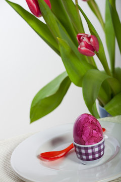 Osterei und Tulpen