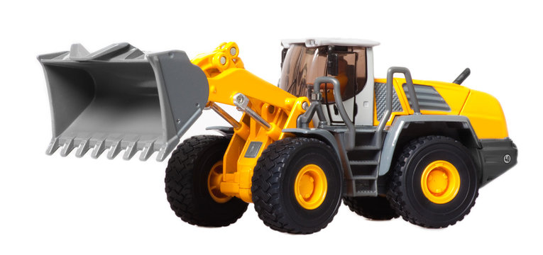 toy heavy bulldozer isolated over white background