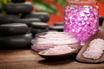 Spa treatment - pink minerals and black stones