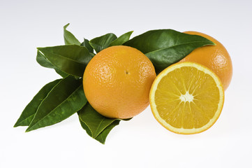 Orangen mit Blättern, isoliert