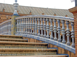 bridge made of colorful blue and white mosaics