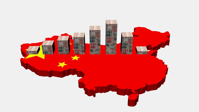 yuan graph on China map flag animation
