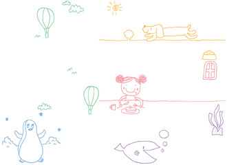 ほのぼのした子供の落書き風イラスト