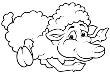 Laying Sheep - Black and White Cartoon illustration