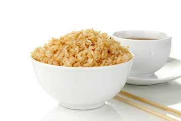 Bowl of rice with tea