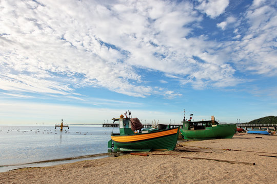 Fototapeta Fishing boats in Orlowo, Poland
