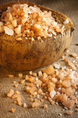 Bath salt in coconut shell