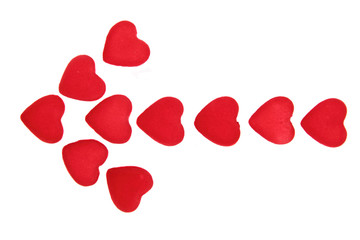 Arrow from the red hearts isolated on white