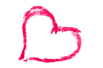 Love shape drawn with lipstick  on a white background