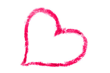 Love shape drawn with lipstick  on a white background