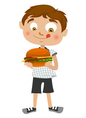 boy eating hamburger vector