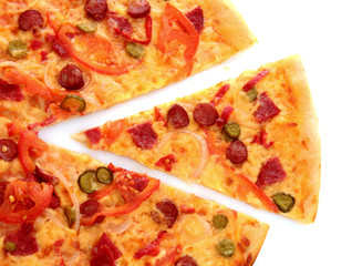 Tasty Italian pizza over white