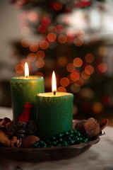 Decoration with candles and blured lights