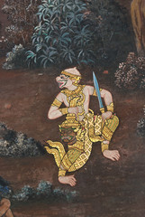 Masterpiece of traditional Thai style painting art  on temple wa