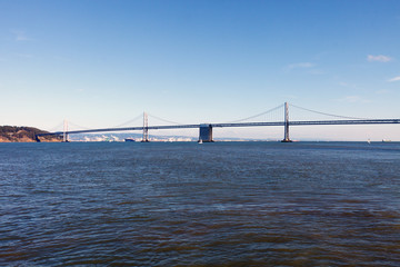 Wide angle view of the San Francisco Bay Bridge