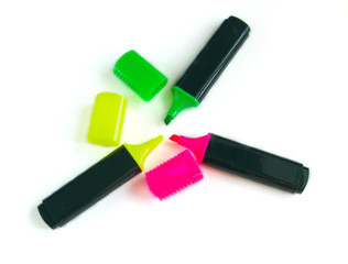 yellow, pink and green markers