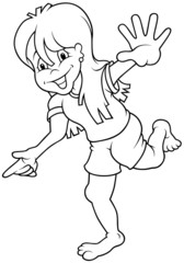 Young Girl - Black and White Cartoon illustration