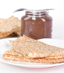 assiette de crêpes et chocolat fondu - chandeleur