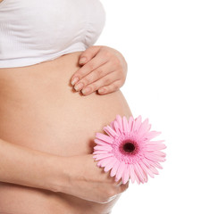 the pregnant woman with flower