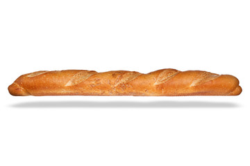 Loaf of French bread isolated on awhite background.