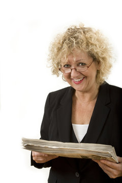 middle agend business female reading newspaper
