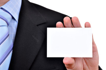 Business man with blank card