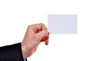 Obraz premium Paper card in man hand isolated on white background