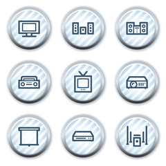 Audio video web icons, stripped light blue circle buttons