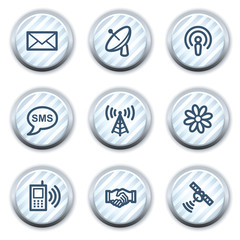 Communication web icons, stripped light blue circle buttons