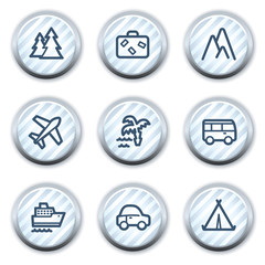 Travel web icons set 1, stripped light blue circle buttons