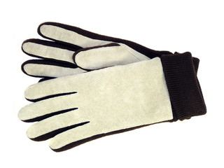 Stylish women's suede gloves isolated on white