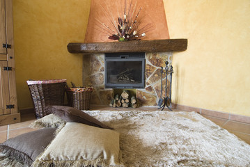 Chimenea en un bungalow.