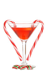 red martini with christmas candies