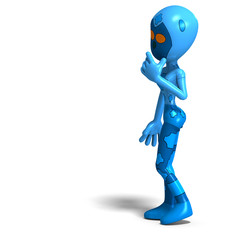 funny and cute cartoon female robot. 3D rendering with clipping