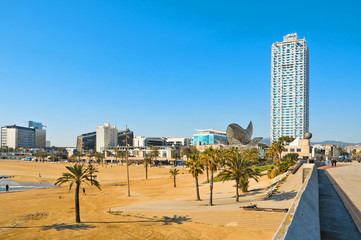 Naklejka premium Barceloneta Beach in Barcelona, Spain