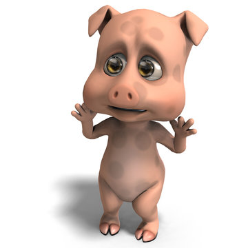 cute and funny cartoon pig. 3D rendering with clipping path and