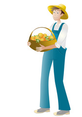 Jardinier et panier d'oranges