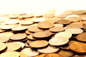 Gold coins. On white background