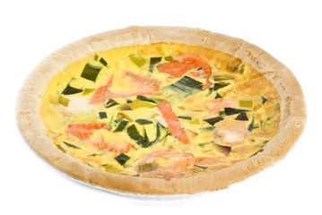 Smoked Salmon Quiche Isolated on White