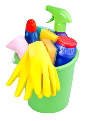 bucket with cleaning articles