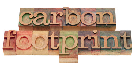 carbon footrpint - word sin letterpress type