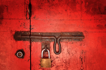 red old door and locked